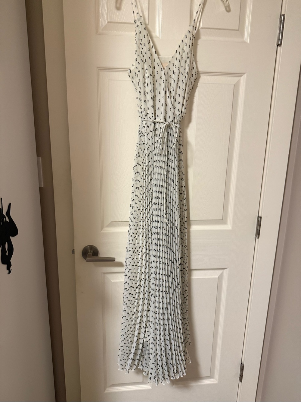 H&M White Maxi Dress with Black Print and Tie Waist